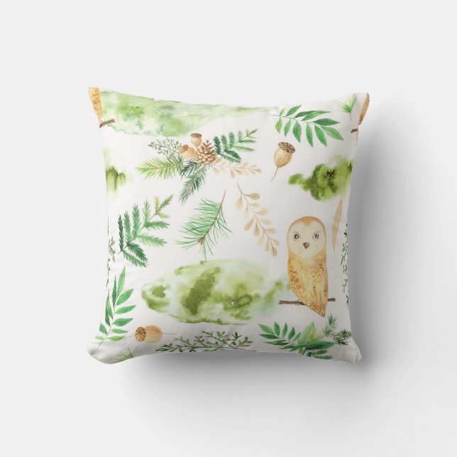 Coussin Aquarelle de Owl Greenery (Recto)