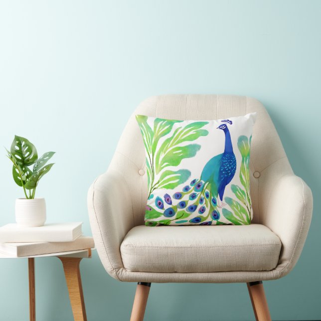 Coussin Aquarelle de paon (Chaise)