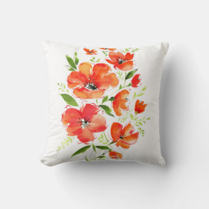 Coussin Aquarelle de pavot d'ornement : Bouquet isolé