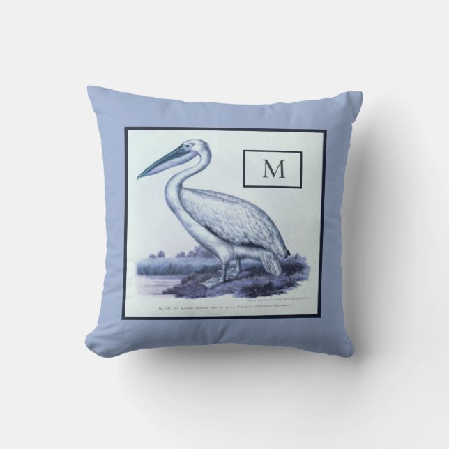 Coussin Aquarelle de pélican marine Vintage personnalisée (Recto)