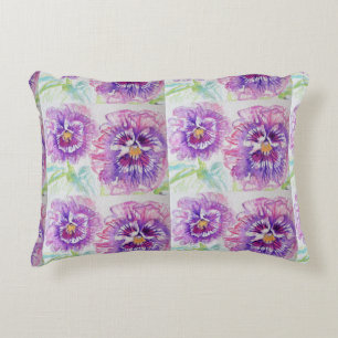 Coussin aquarelle de pensées violettes et roses