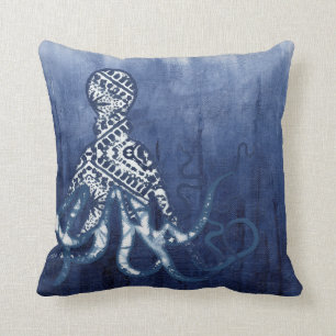 Coussin Aquarelle de plage Ombre Motif de Shibori Octopus