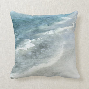 Coussin Aquarelle de plage - Vagues Turquoises de bleu fon