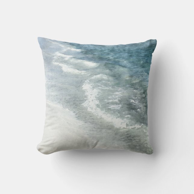 Coussin Aquarelle de plage - Vagues Turquoises de bleu fon (Recto)