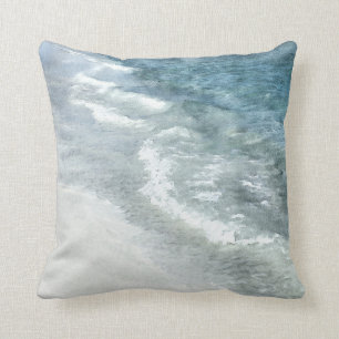 Coussin Aquarelle de plage - Vagues Turquoises de bleu fon