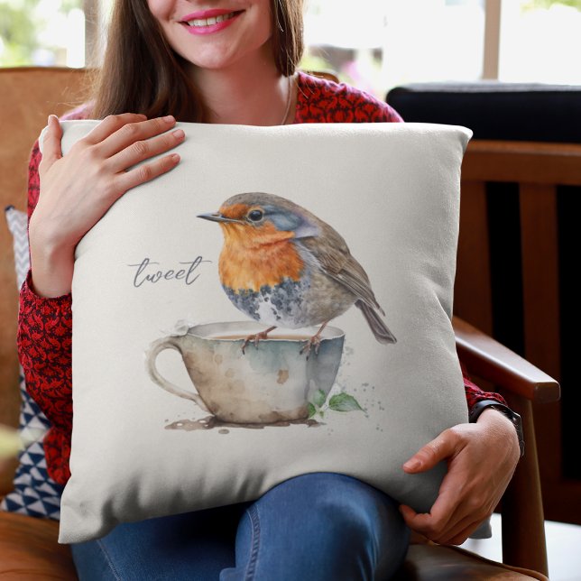 Coussin Aquarelle de Robin d'orange doux (Créateur téléchargé)