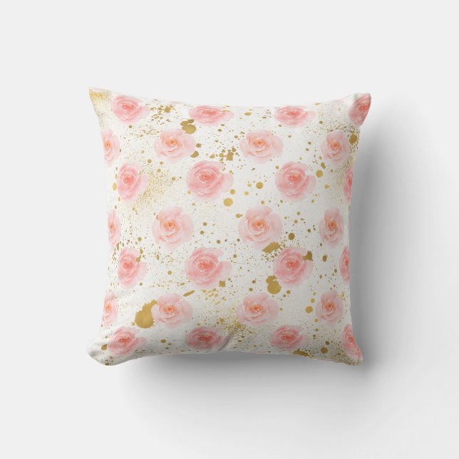 Coussin Aquarelle de roses roses roses d'or (Recto)