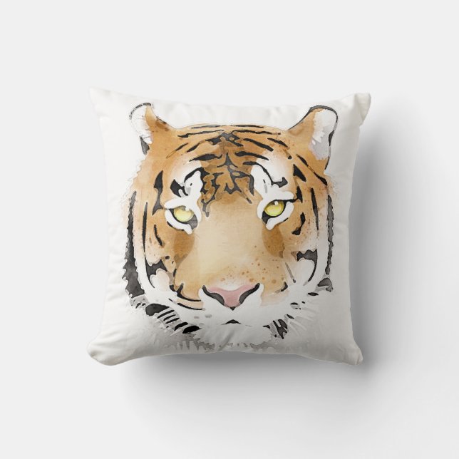Coussin Aquarelle de tigre Gros chat animal (Recto)