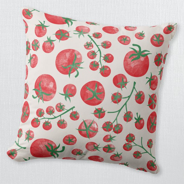 Coussin Aquarelle de tomate Méditerranée (Fun watercolor tomato Mediterranean pattern throw pillow)