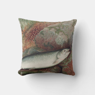 Coussin Aquarelle de truite de pêche vintage personnalisée
