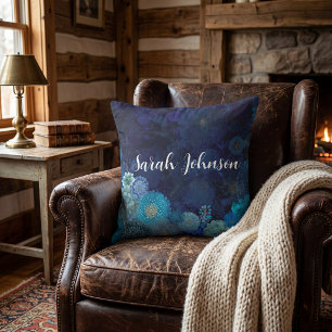 Coussin Aquarelle décorative florale bleue botanique natur