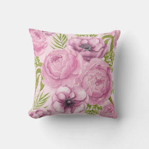 Coussin Aquarelle des fleurs de pivoine et d'anémone