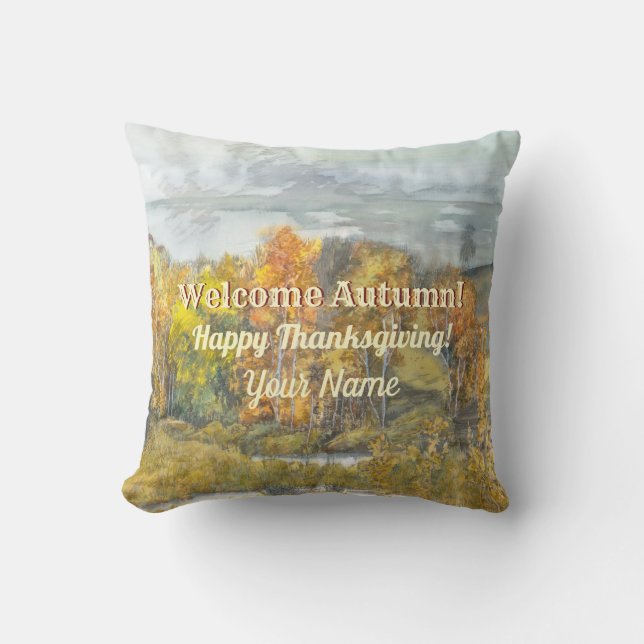 Coussin Aquarelle des paysages automnaux (Recto)