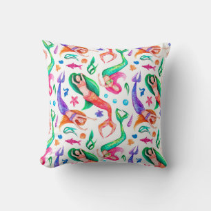 Coussin Aquarelle des sirènes : Motif océanique sans trans