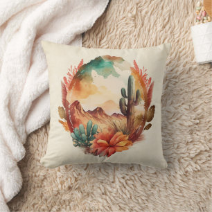 Coussin Aquarelle Désert Cactus et Montagnes