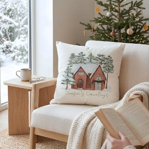 Coussin Aquarelle design Nordique Ferme Pine Noël