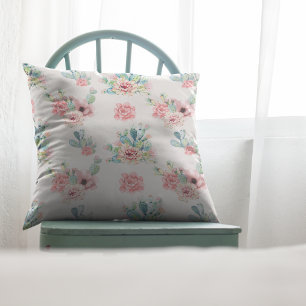 Coussin Aquarelle Dessinez À La Main Des Cactus Exotiques
