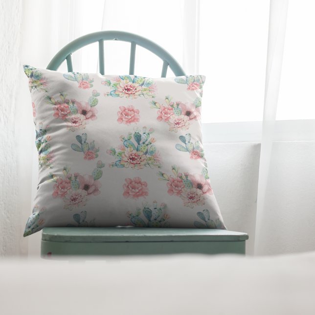 Coussin Aquarelle Dessinez À La Main Des Cactus Exotiques  (Créateur téléchargé)