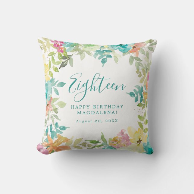Coussin Aquarelle d'été Floral Custom 18e anniversaire (Recto)