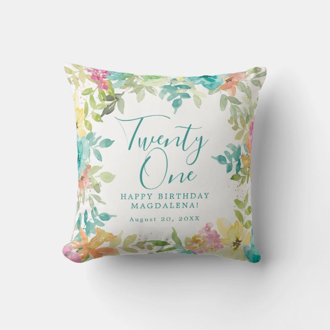 Coussin Aquarelle d'été Floral Custom 21e anniversaire (Recto)