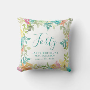 Coussin Aquarelle d'été Floral Custom 40e anniversaire