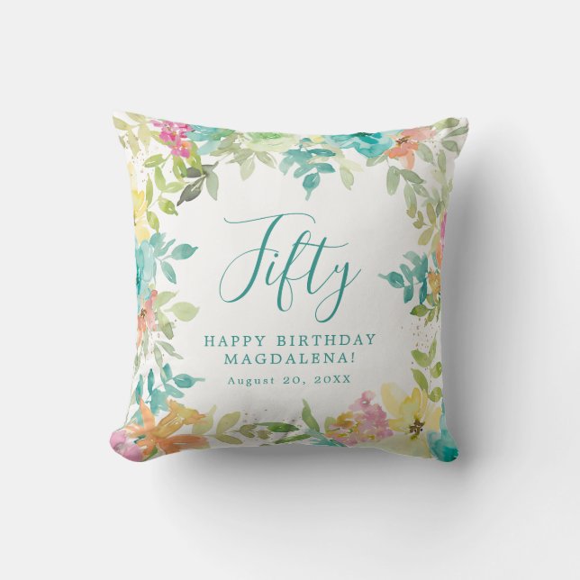 Coussin Aquarelle d'été Floral Custom 50e anniversaire (Recto)
