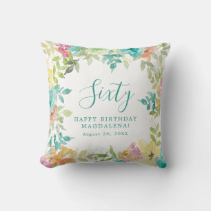 Coussin Aquarelle d'été Floral Custom 60e anniversaire