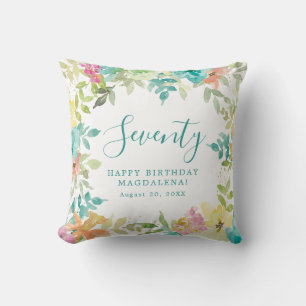Coussin Aquarelle d'été Floral Custom 70e anniversaire