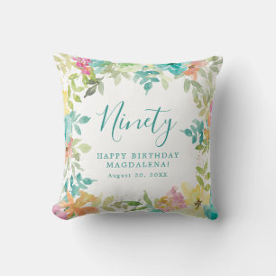 Coussin Aquarelle d'été Floral Custom 90e anniversaire