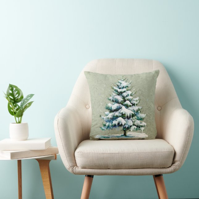Coussin Aquarelle d'hiver chic Aiguille neige Monogramme (Chaise)