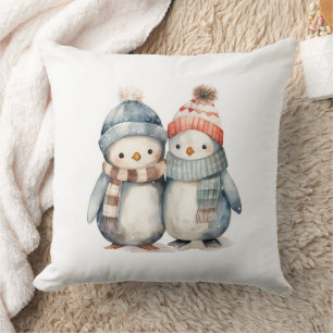 Coussin Aquarelle d'hiver Pingouin Jeu d'oreiller