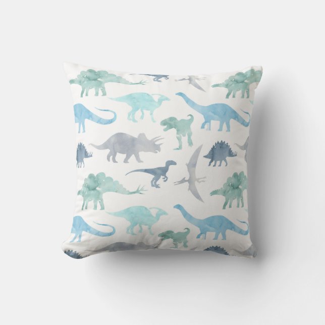 Coussin Aquarelle Dinosaure bleu vert (Recto)