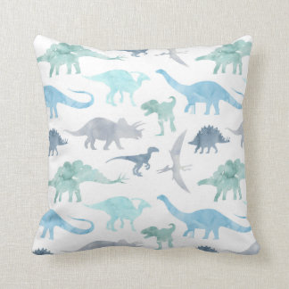 Coussin Aquarelle Dinosaure bleu vert