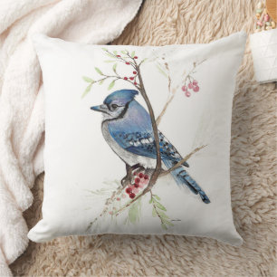 Coussin Aquarelle d'Oiseau bleu Jay Oiseau Oreille d'art J