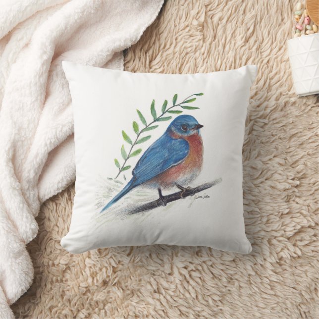 Coussin Aquarelle d'oiseau bleu Oiseau Oreille d'art Oreil (Couverture)