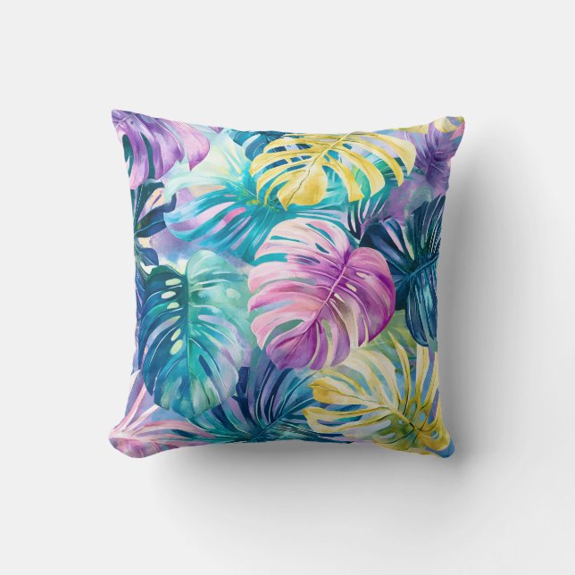 Coussin Aquarelle d'or Paradis Feuille tropical (Recto)
