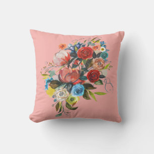 Coussin Aquarelle douce Bouquet Coral personnalisable