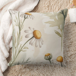 Coussin Aquarelle Douce de Camomille dans une Prairie
