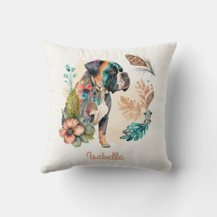 Coussin Aquarelle douce personnalisée Floral Boho Bulldog