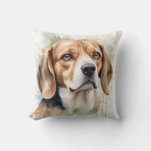 Coussin Aquarelle douce Portrait Beagle avec fluide