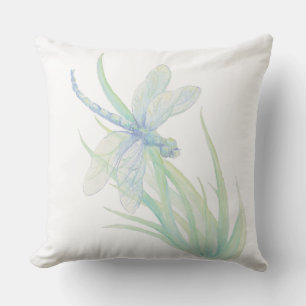 Coussin Aquarelle Dragonfly in Soft Blues & Green Art