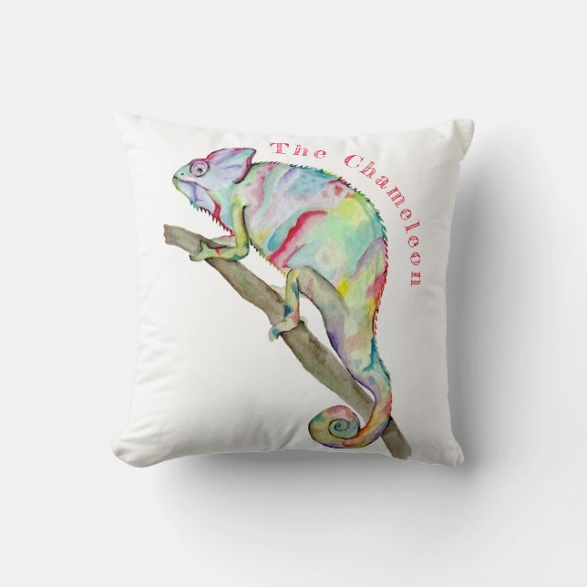 Coussin Aquarelle drôle caméléon (Recto)