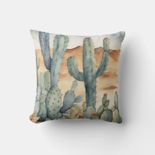 Coussin Aquarelle du désert Cactus Botanique Succulente