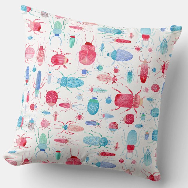 Coussin Aquarelle du scarabée (Beetle, bug and insect watercolor pattern art throw pillow)