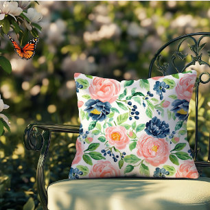 Coussin Aquarelle Élégante bleu rose Floral intérieur exté