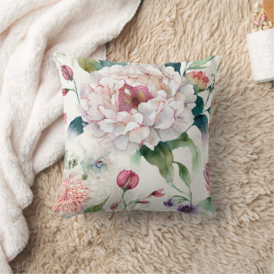 Coussin Aquarelle élégante délicate motif asiatique floral