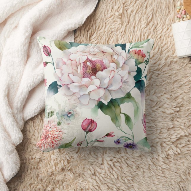 Coussin Aquarelle élégante délicate motif asiatique floral (Couverture)
