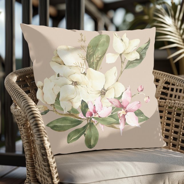 Coussin Aquarelle Élégante Et Moderne Orchidées Roses Et B (Créateur téléchargé)