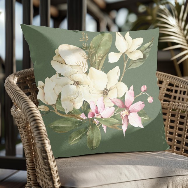 Coussin Aquarelle Élégante Et Moderne Orchidées Roses Et B (Créateur téléchargé)