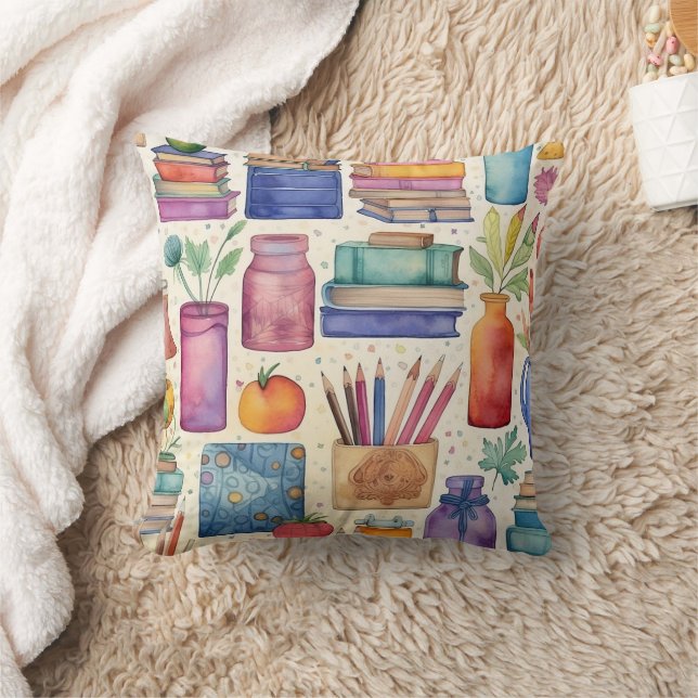 Coussin Aquarelle élégante Retour à l'école Fournitures Mo (Couverture)